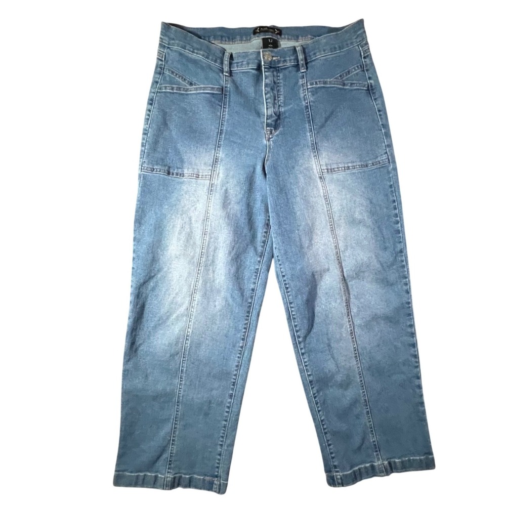 Nanette Lepore Belle Jeans Womens 12 Blue High Rise Wide Leg‎ Front Seam Denim